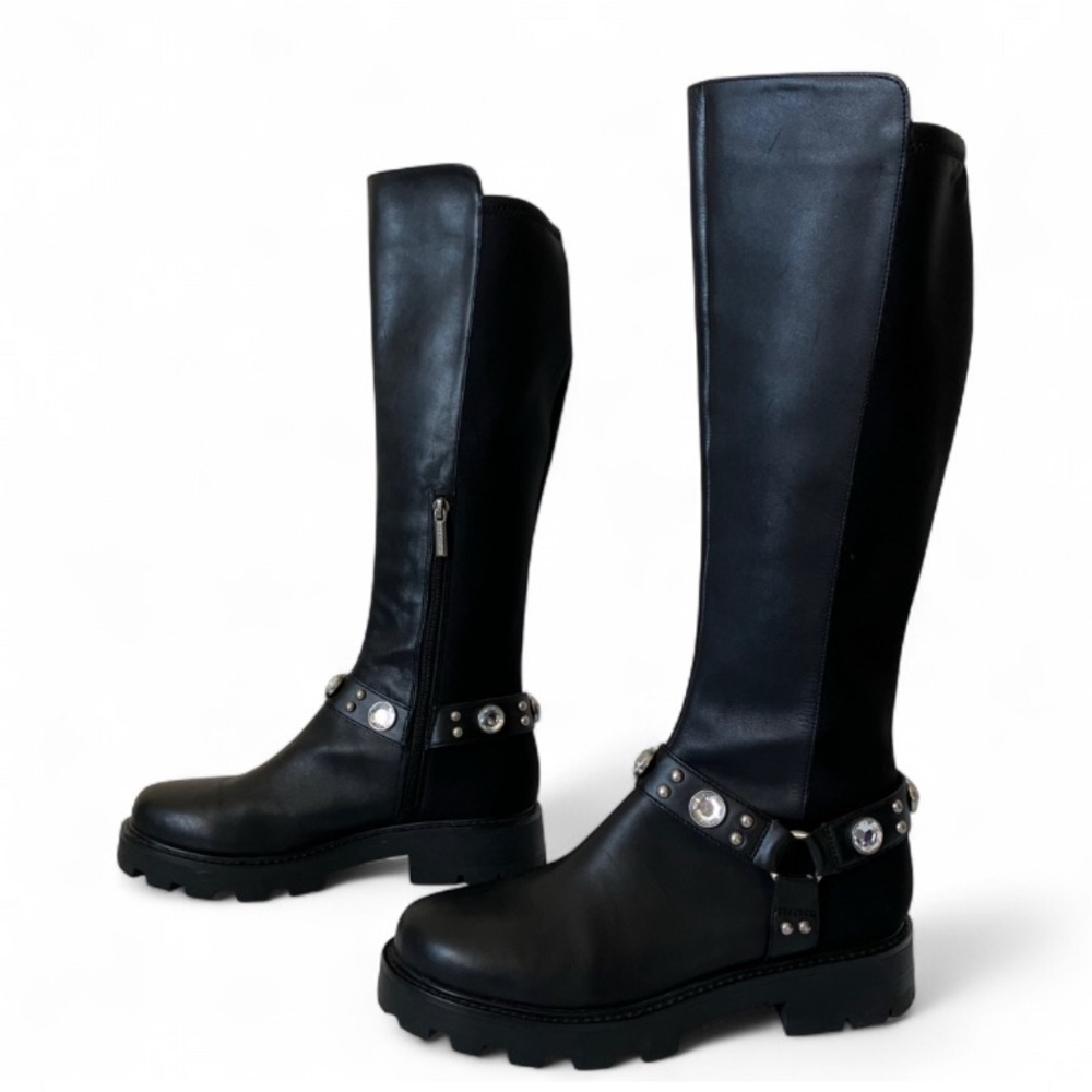 Karl Lagerfeld Paris Milla Rhinestone Embellished Tall Leather Riding Boots 9.5 - Picture 2 of 12